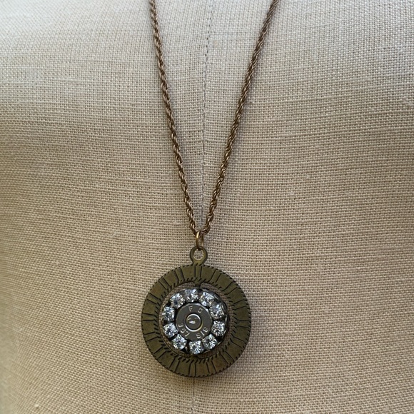 Reversible Spinner Rhinestone Bullet Pendant Necklace - Picture 6 of 16